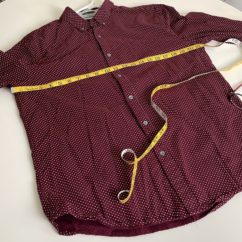 Denim & Flower Burgundy with White dots long sleeve Button Down- Large - Picture 11 of 13